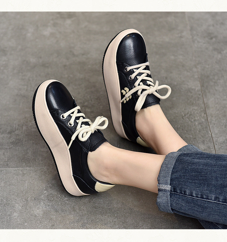 Casual Color Blocking Round Toe Leather Shoes