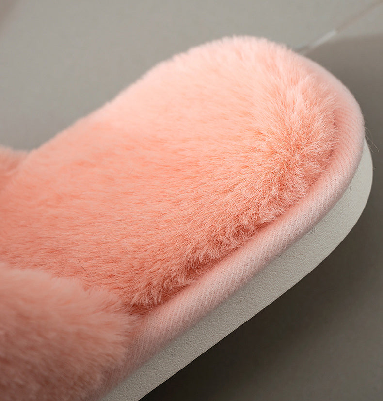 Simple Cross Flat Plush Slippers