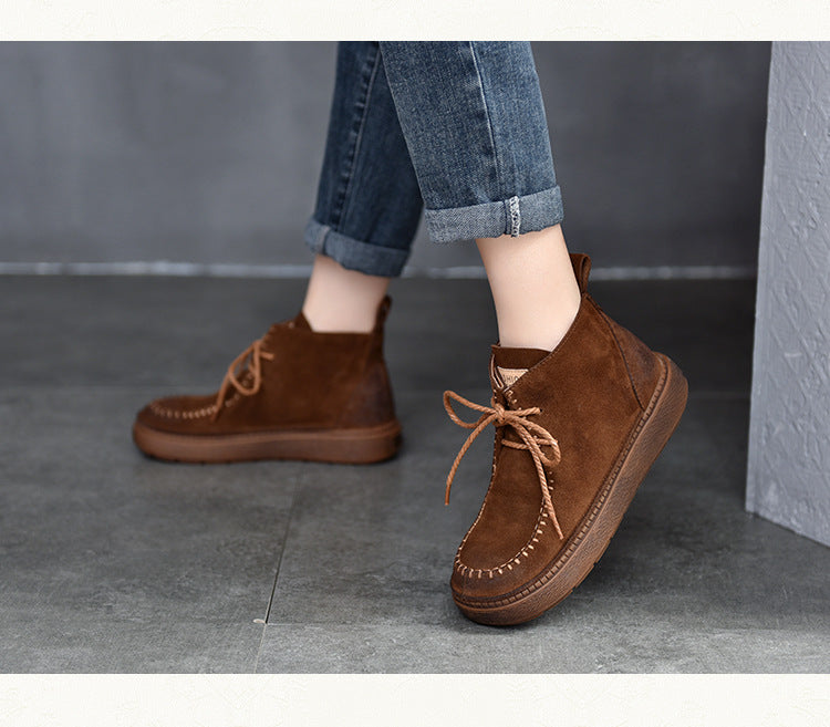 Classic Round Toe Flat Short Boots