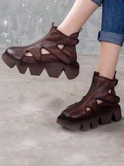 Vintage Hole Muffin Heel Solid Sandals