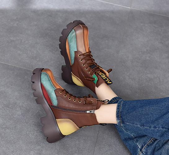 Retro Colorful Pu Platform Martin Boots