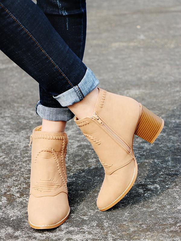 Solid Chunky Heels Booties