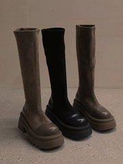 Solid Color Zipper Height Increase Soft Solid Color Boots