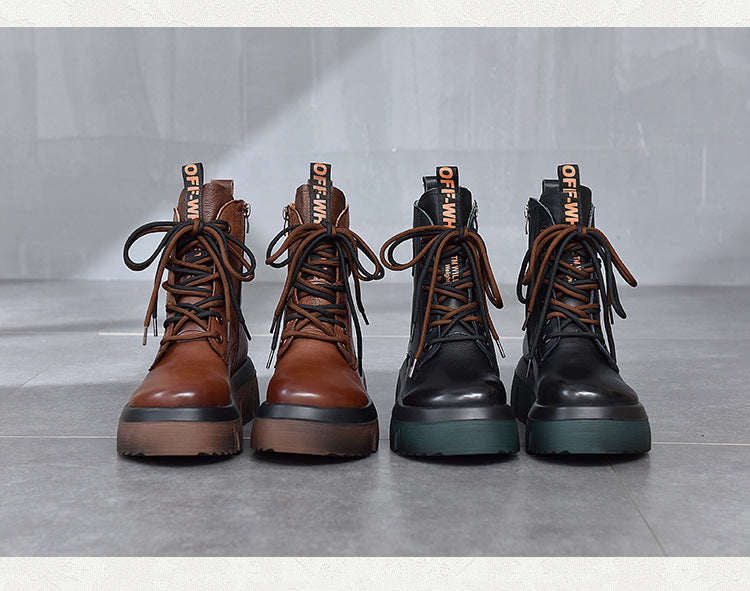 Retro Solid Color Platform Martin Boots