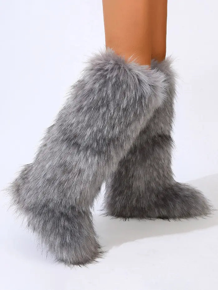 Warmth Thermal Fluffy Faux Fur Mid-calf Snow Boots