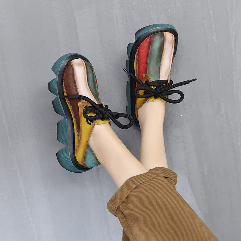 Vintage Contrast Color Platform Shoes