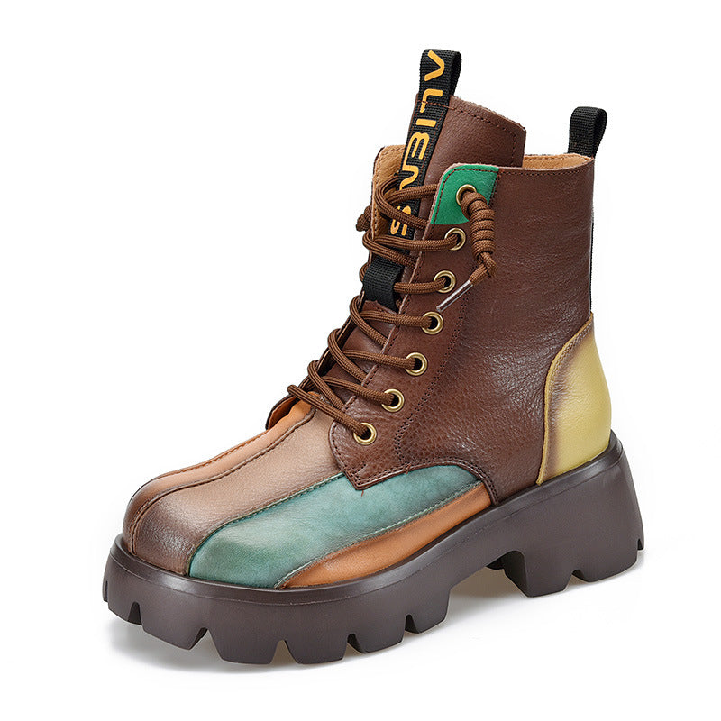 Retro Colorful Pu Platform Martin Boots