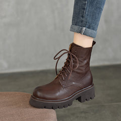 Vintage Leather Lace-Up Martin Boots