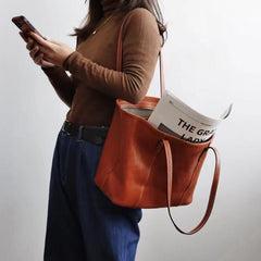 Bolso de mano retro de piel de vaca de gran capacidad para mujer