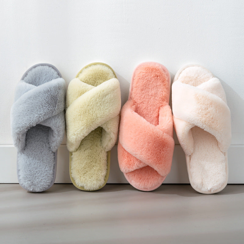 Simple Cross Flat Plush Slippers