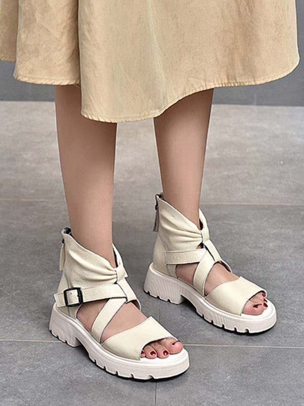 Retro Solid Casual Pleated Sandals