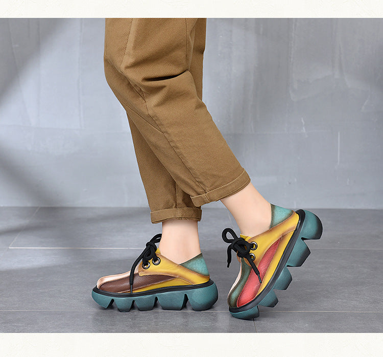 Vintage Contrast Color Platform Shoes