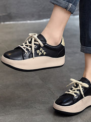 Casual Color Blocking Round Toe Leather Shoes