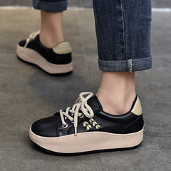 Casual Color Blocking Round Toe Leather Shoes