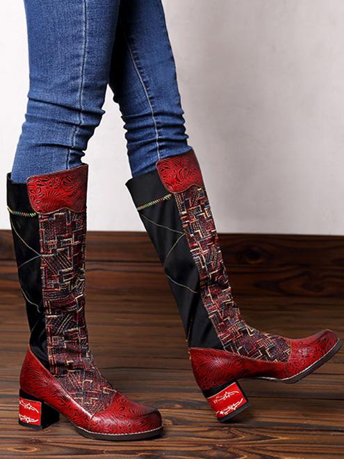 Kniehohe Stiefel im Vintage-Stil mit klobigem, mittelhohem Absatz