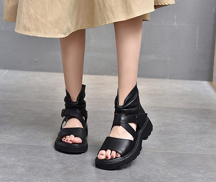 Retro Solid Casual Pleated Sandals