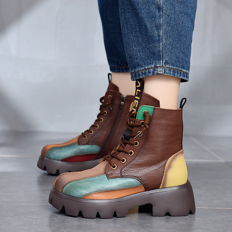 Retro Colorful Pu Platform Martin Boots