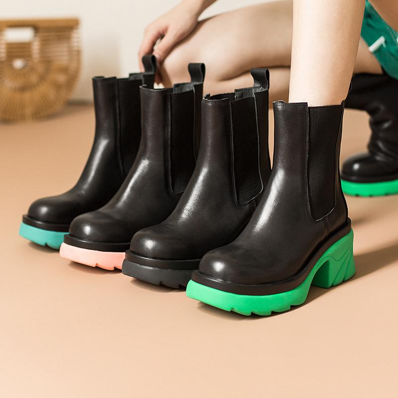 Colorful Sole Designer Retro Chunky Riding Boots High Heel Handmade