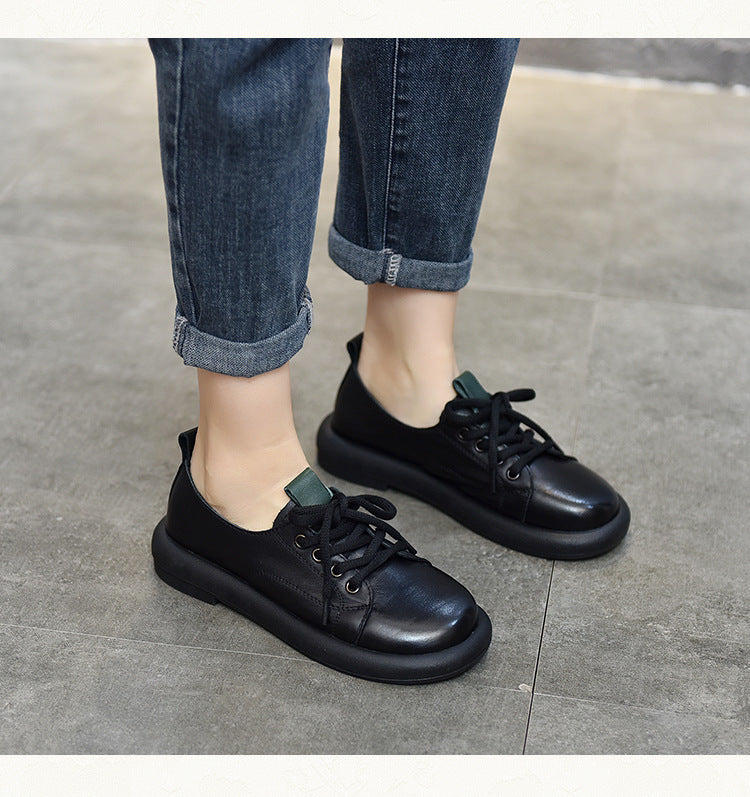 Classic Leather Lace-up Flat Shoes