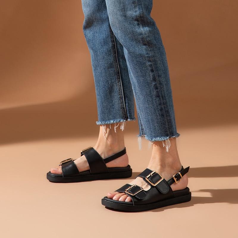 Sandalias con hebilla de tobillo auténtica, zapatos de verano para mujer