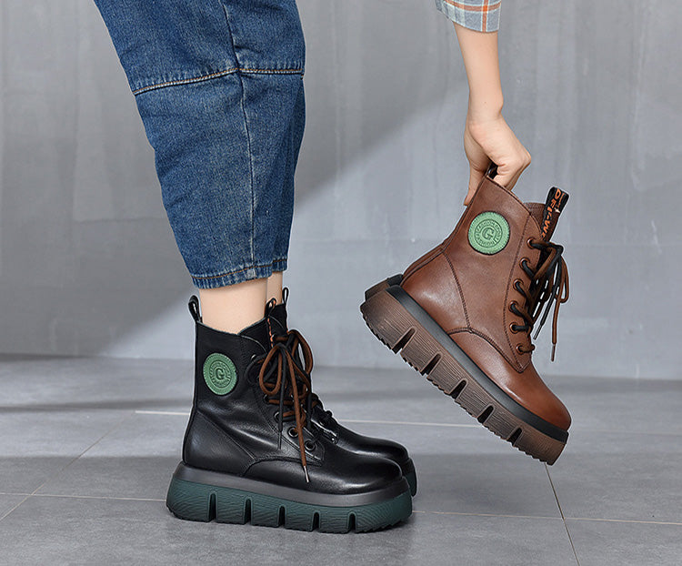 Retro Solid Color Platform Martin Boots