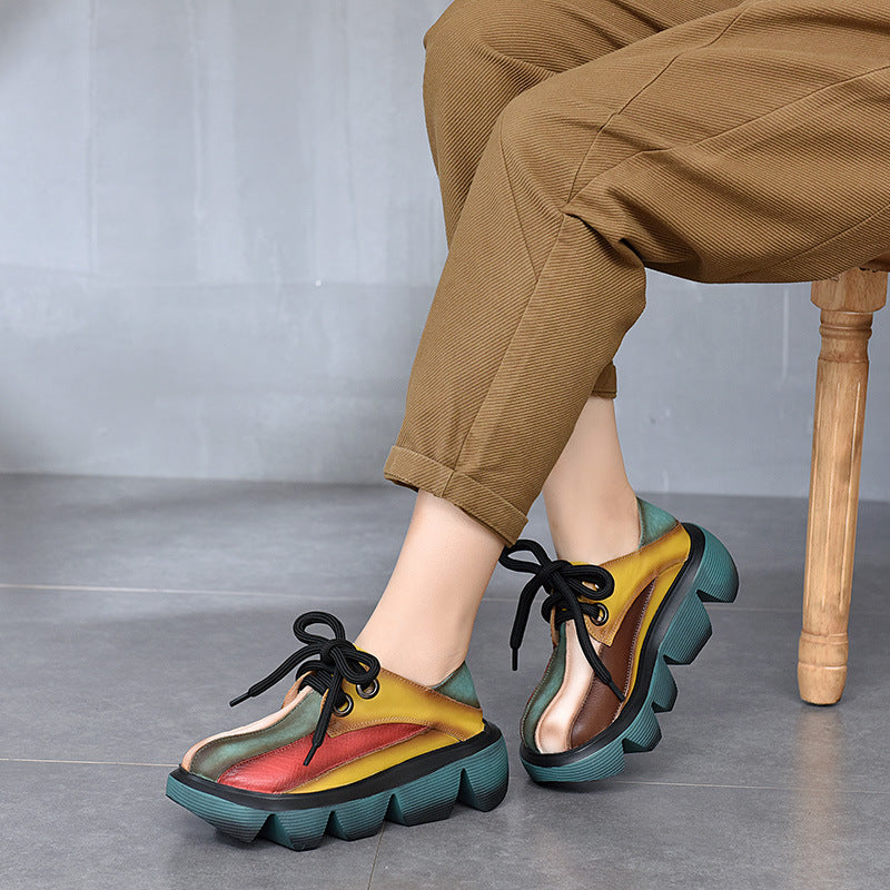 Vintage Contrast Color Platform Shoes