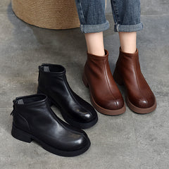 British Style Leather Back Zipper Short Boots