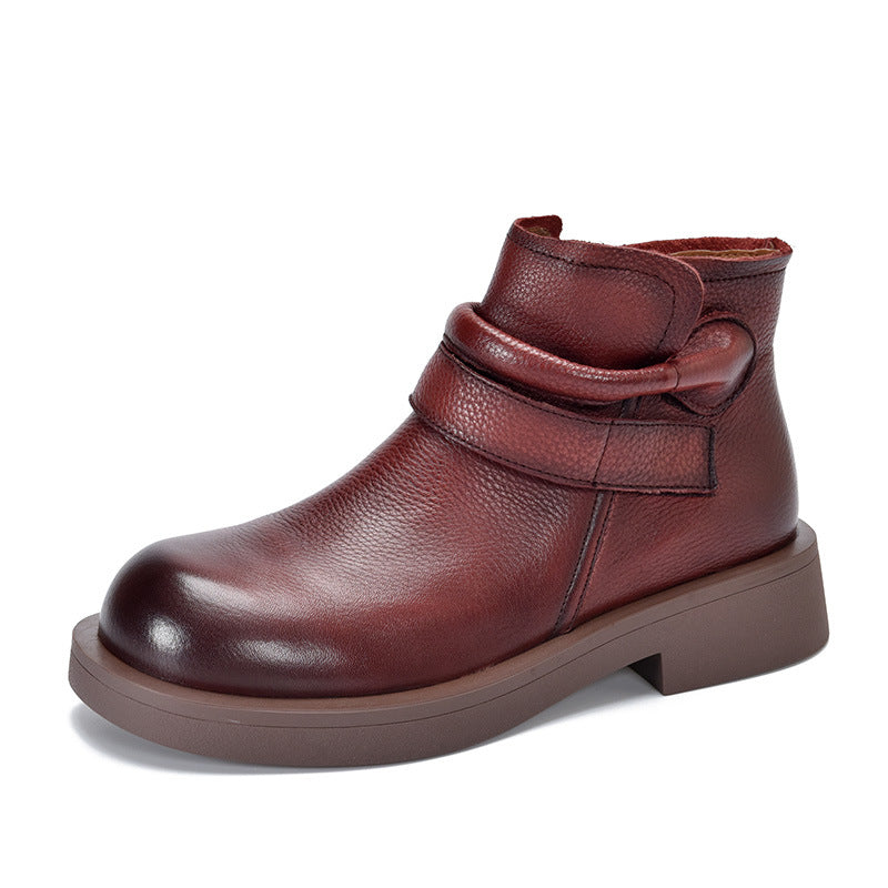 British Style Leather Mid-heel Short Boots