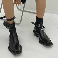 Retro Square Toe Short Boots