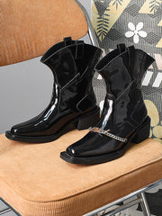 Retro-Martin-Stiefel mit Blockabsatz und Metallic-Verzierung 