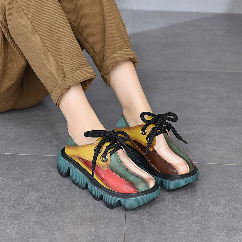 Vintage Contrast Color Platform Shoes