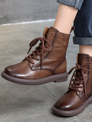 Retro Soft Leather Lace-up High Top Martin Boots