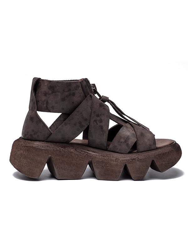 Sandalen im Vintage-Stil mit Muffin-Absatz und Loch 