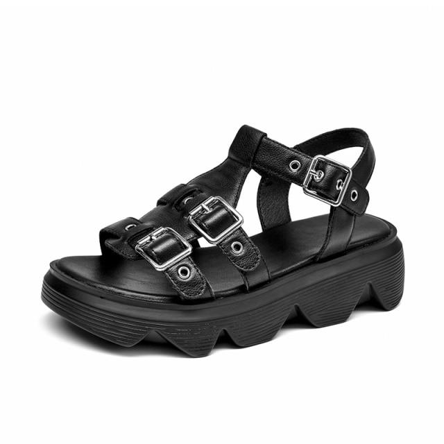 Chunky Sandals Gladiator Cow Multi Buckles Ankle Strap Platform Ladies Casual Shoes