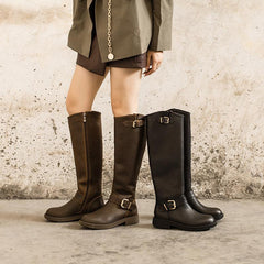 Botas altas hasta la rodilla Crazy Horse, botas vaqueras occidentales, botas de montar retro, botas cortas de felpa color café/negro