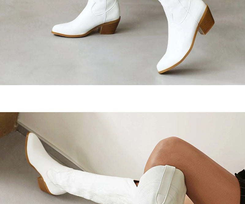 Casual White Embroidered Long Knight Boots