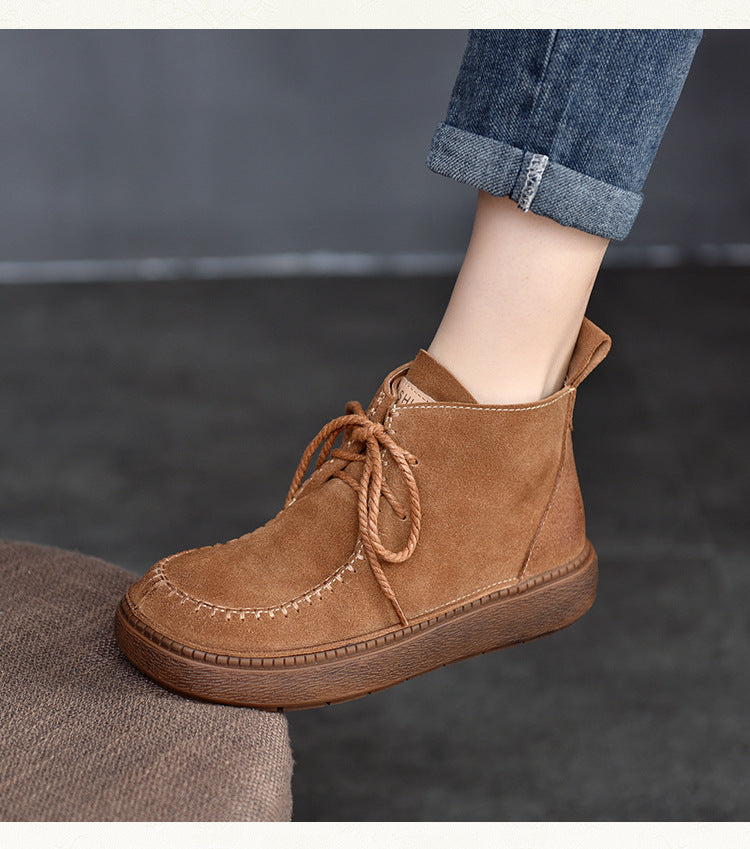 Classic Round Toe Flat Short Boots