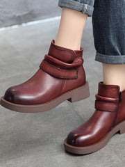 British Style Leather Mid-heel Short Boots