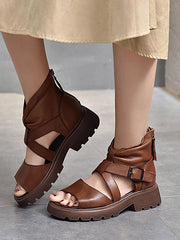 Retro Solid Casual Pleated Sandals