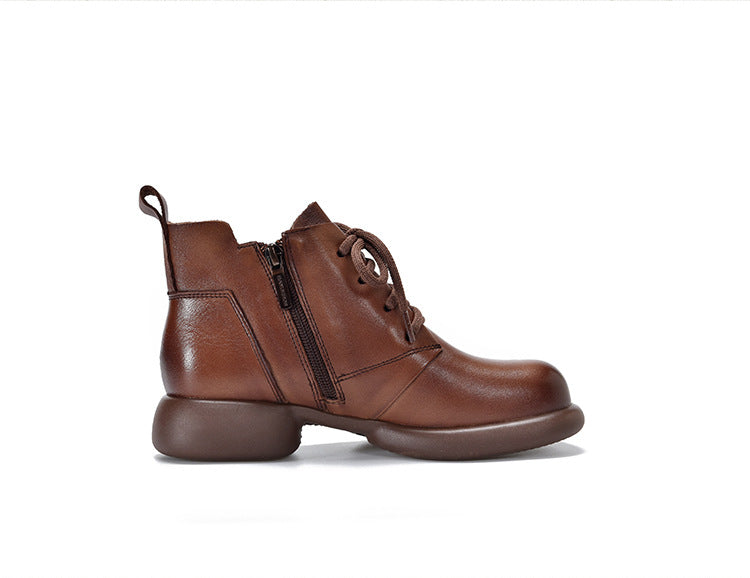 Vintage-Schnürstiefel aus Leder mit runder Spitze 