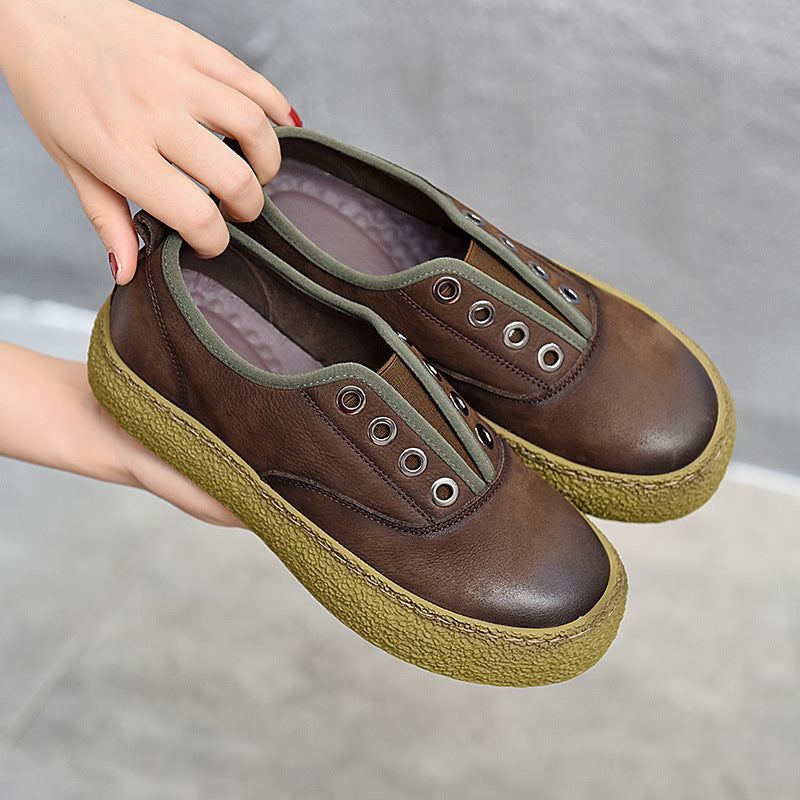 Vintage Rub Color Leather Flat Shoes