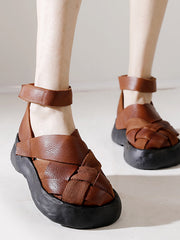 Classic Leather Woven Thick Sole Sandals