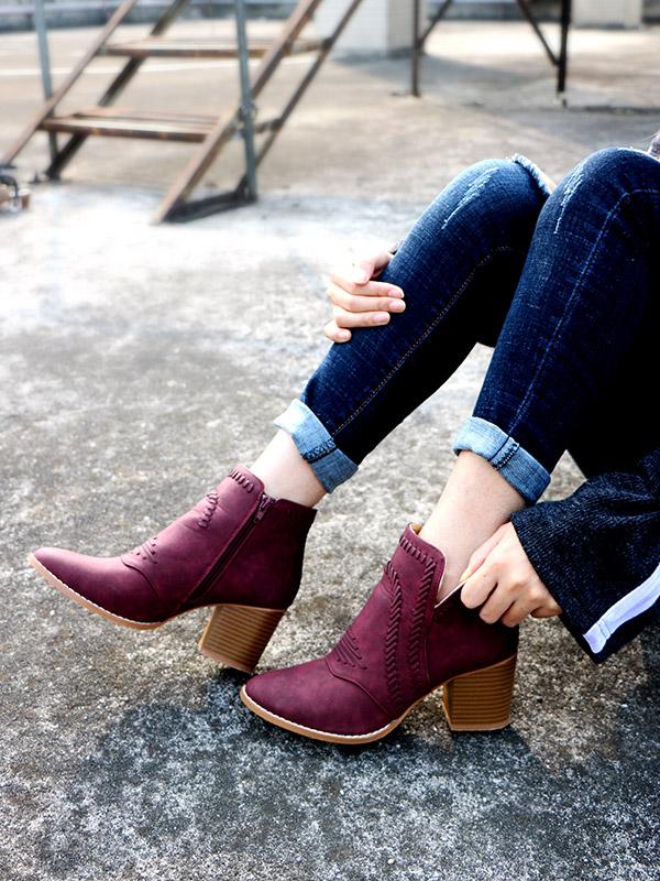 Solid Chunky Heels Booties