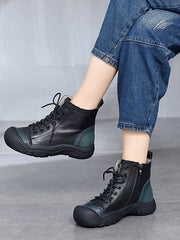 Retro Color-Block Platform Ankle Boots