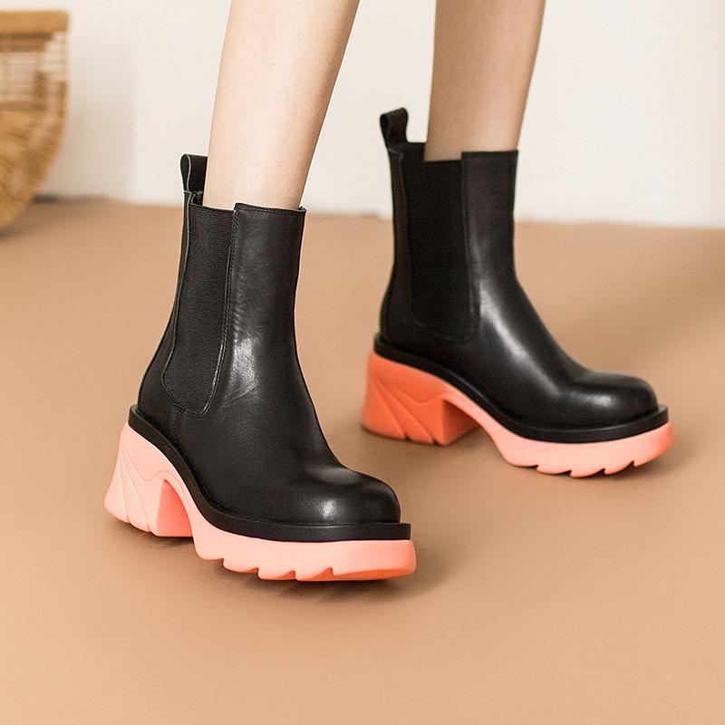 Colorful Sole Designer Retro Chunky Riding Boots High Heel Handmade