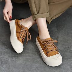 Casual Color Blocking Lace-up Leather Flat Shoes