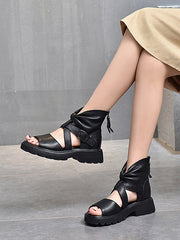 Retro Solid Casual Pleated Sandals