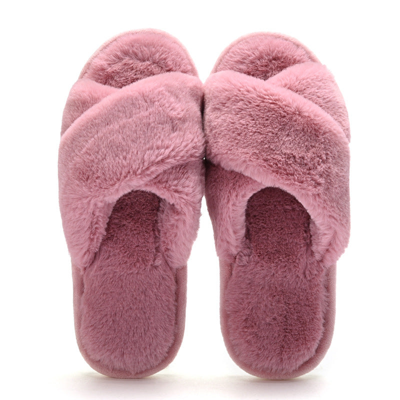 Simple Cross Flat Plush Slippers