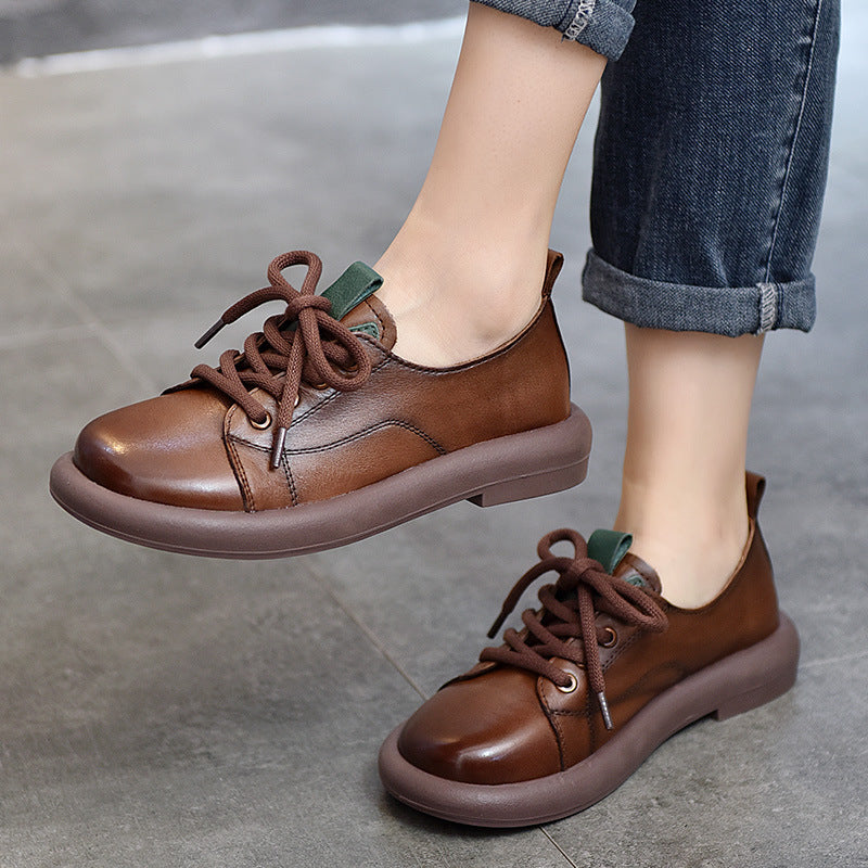 Classic Leather Lace-up Flat Shoes