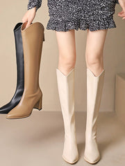 Solid Color Zipper Height Increase V Solid Color Boots